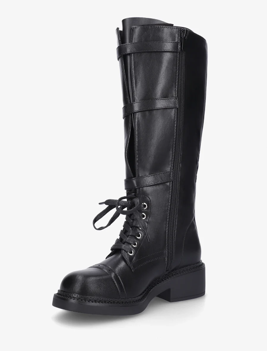 Bottes à lacets et triple sangles en simili - Noir - Image 3