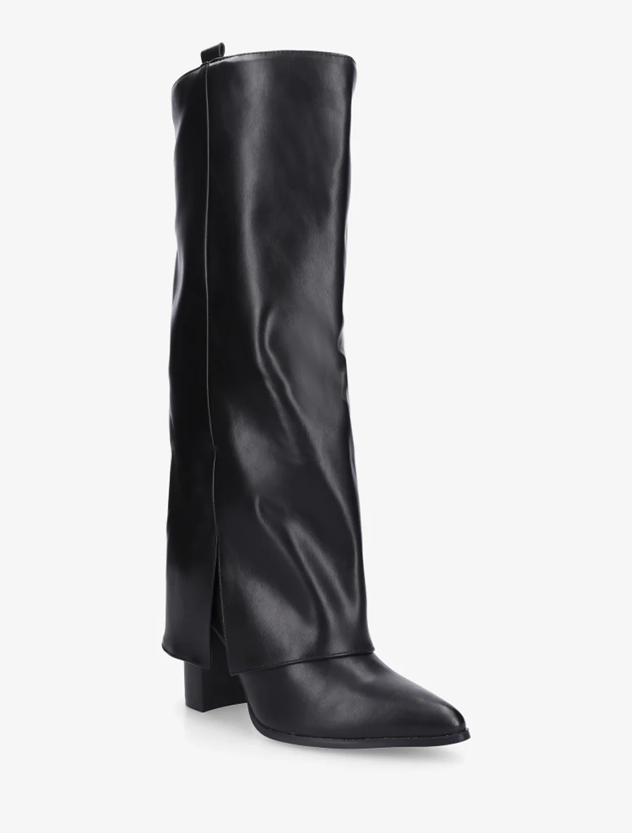 Bottes à revers à talon haut - Noir - Image 2