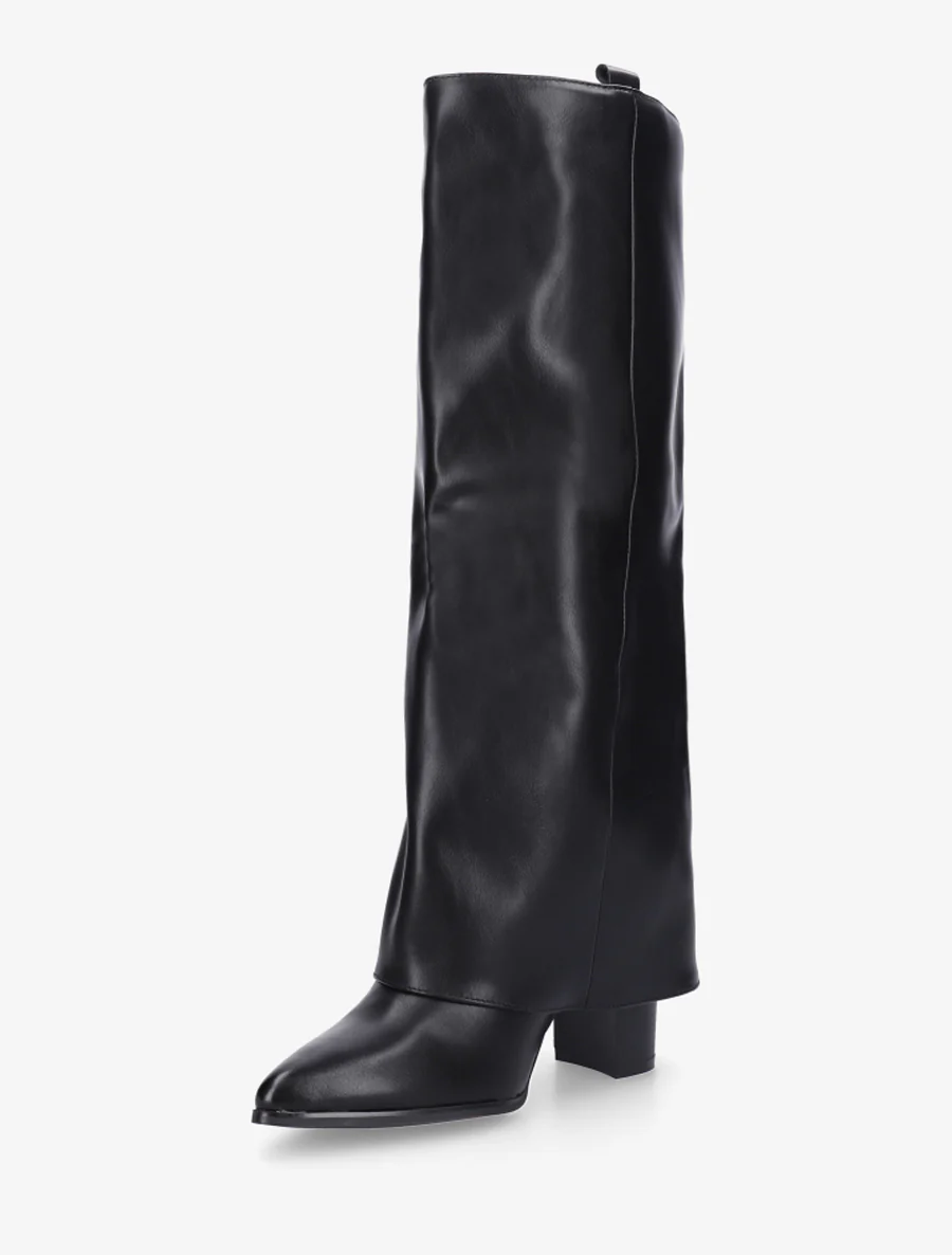 Bottes à revers à talon haut - Noir - Image 3