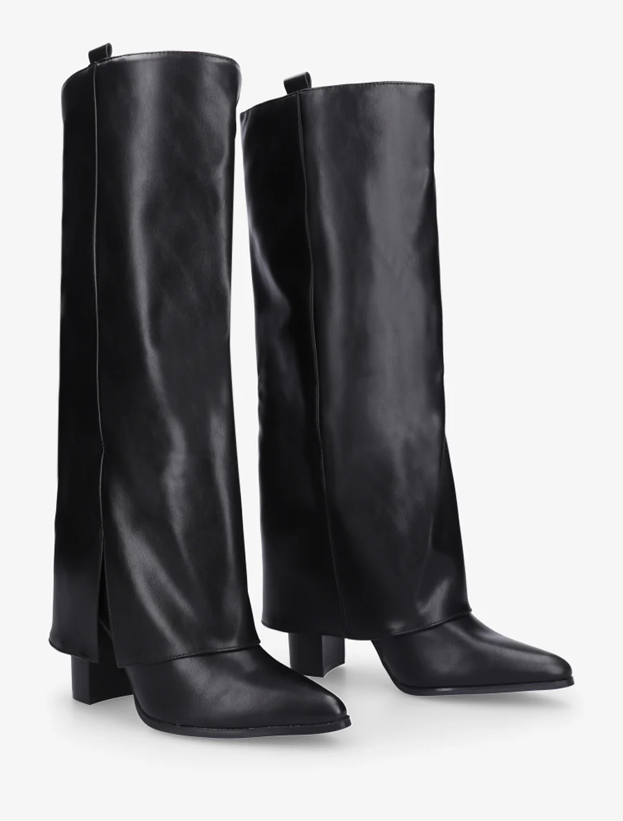 Bottes à revers à talon haut - Noir - Image 4