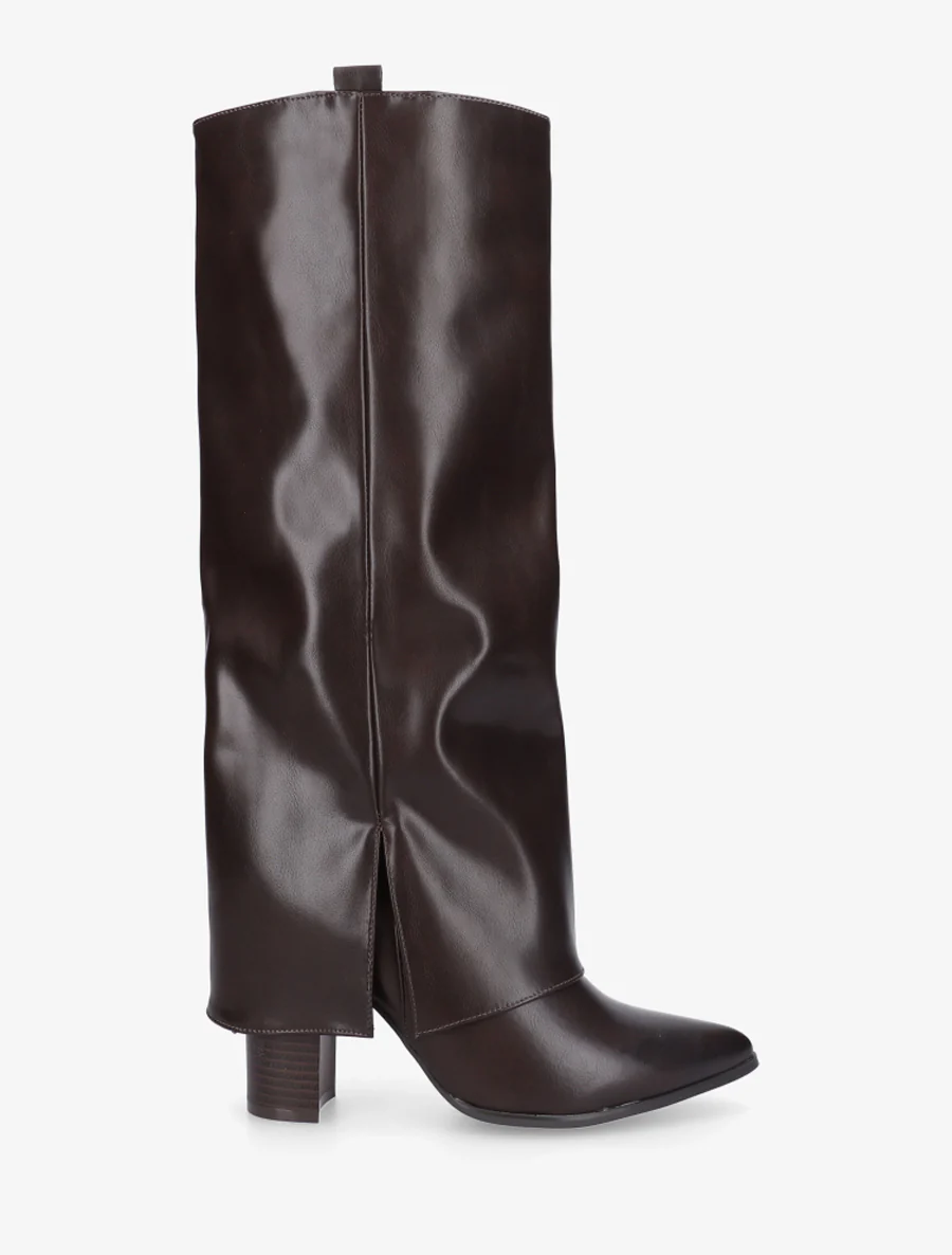 Bottes à revers à talon haut - Marron
