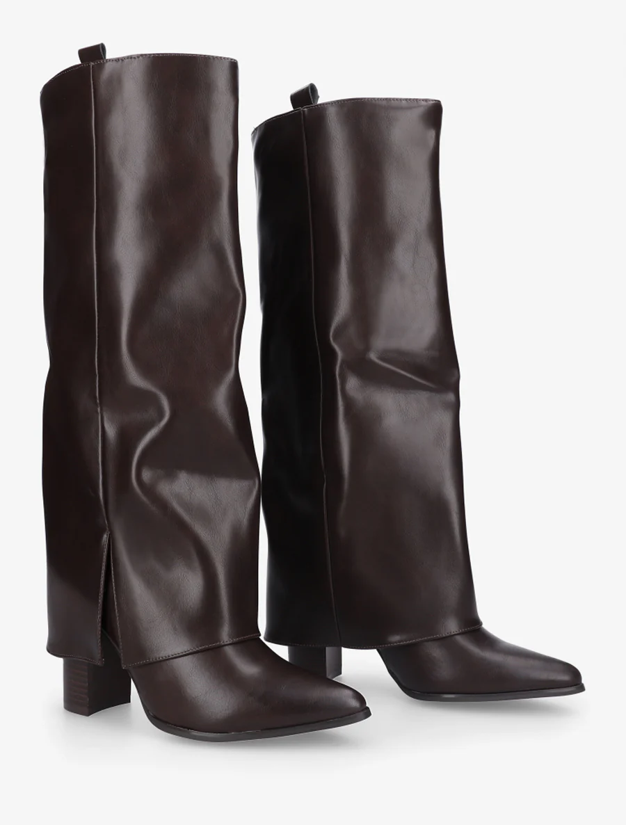 Bottes à revers à talon haut - Marron - Image 4