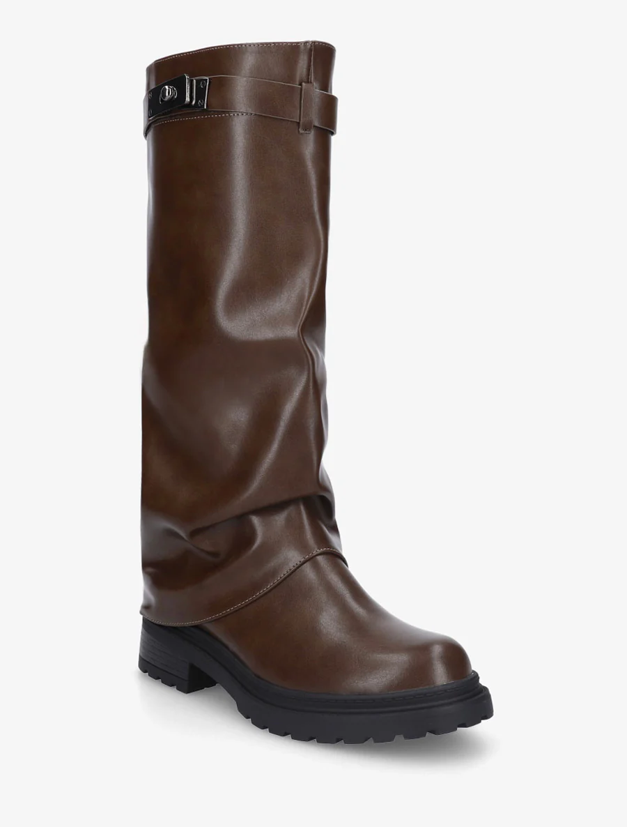 Bottes à revers en simili - Marron - Image 2