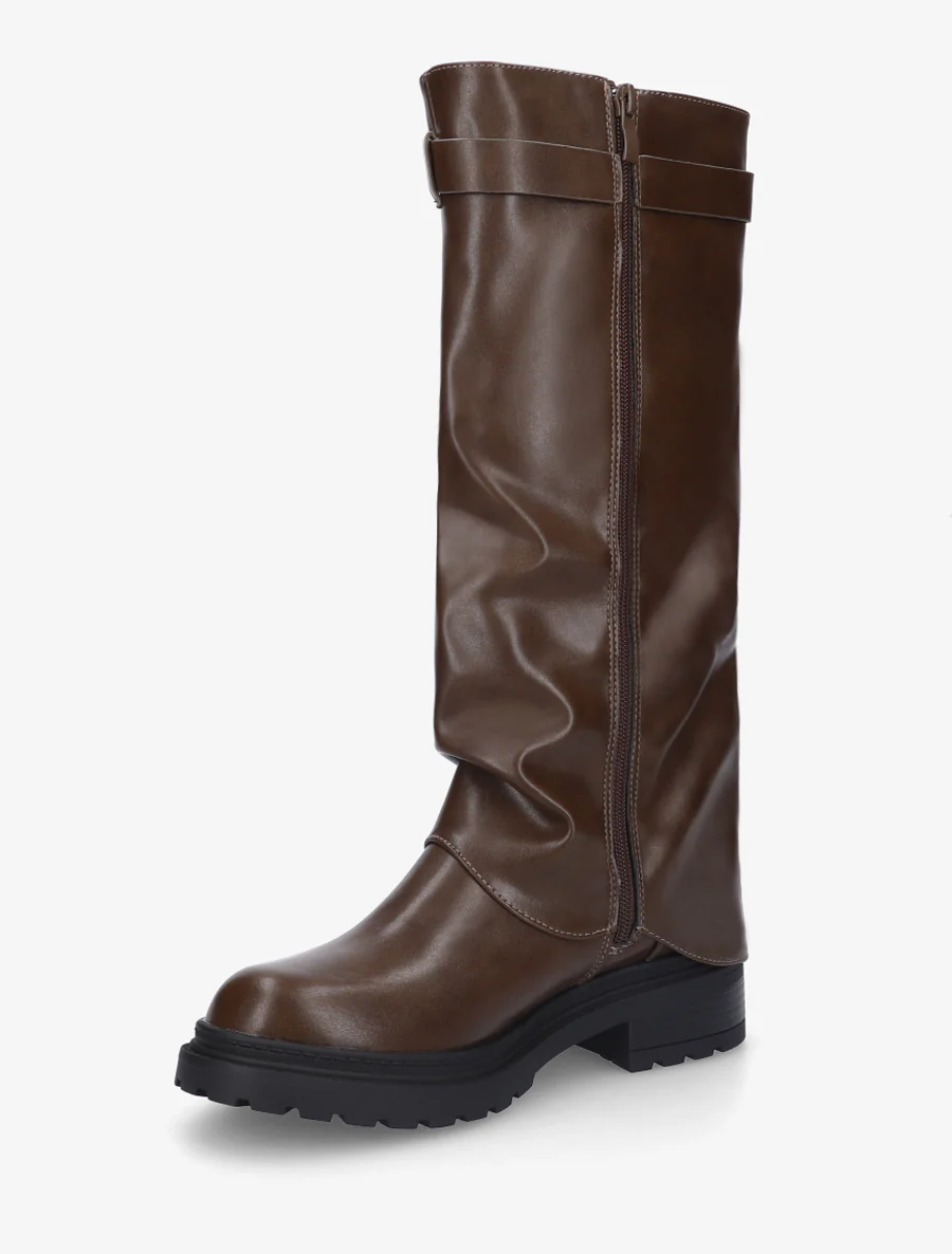Bottes à revers en simili - Marron - Image 3