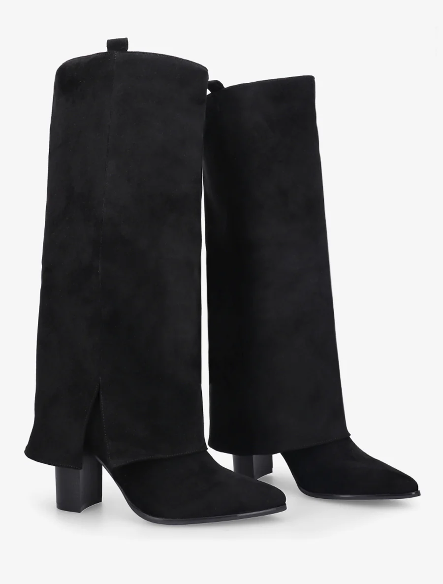 Bottes à revers en suédine - Noir - Image 4
