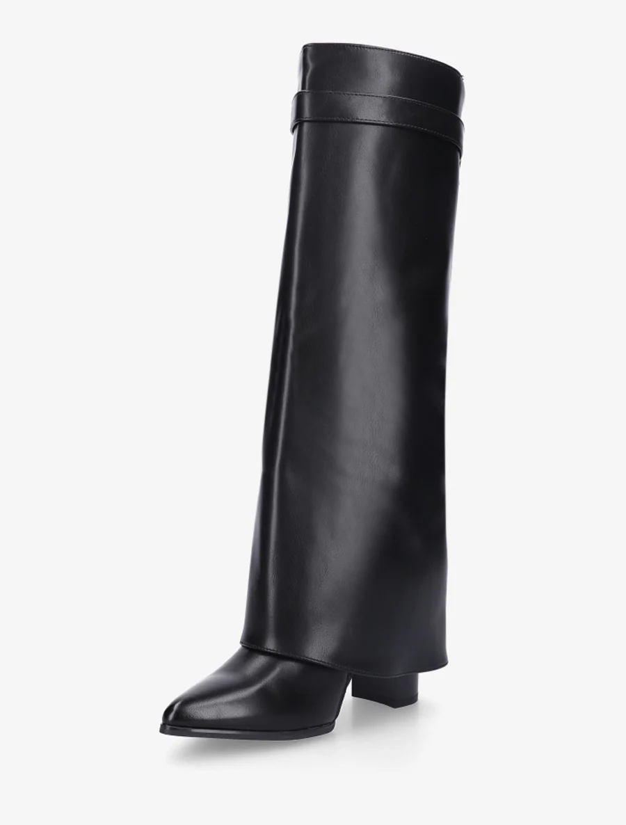 Bottes à revers et bout pointu - Noir - Image 3
