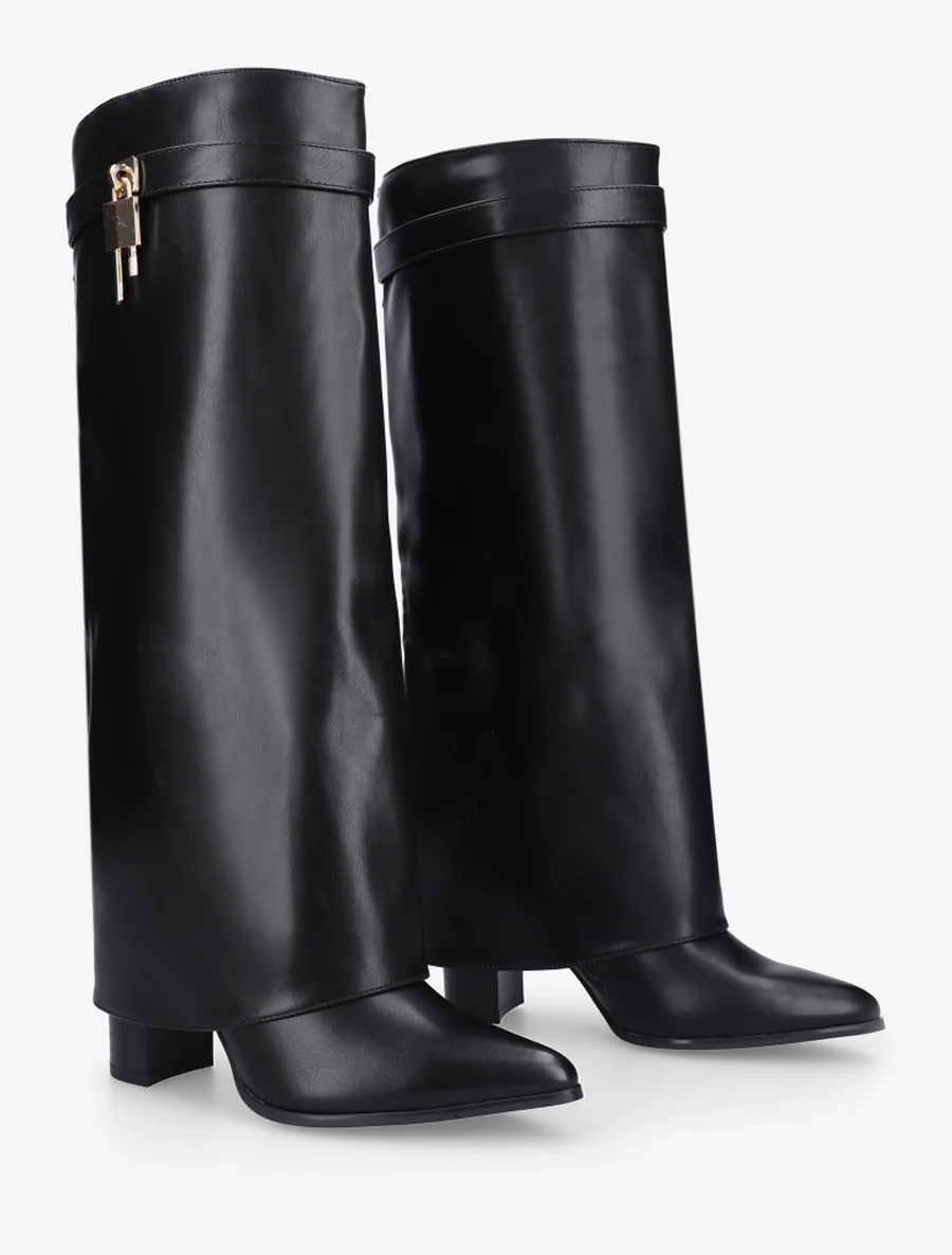 Bottes à revers et bout pointu - Noir - Image 4