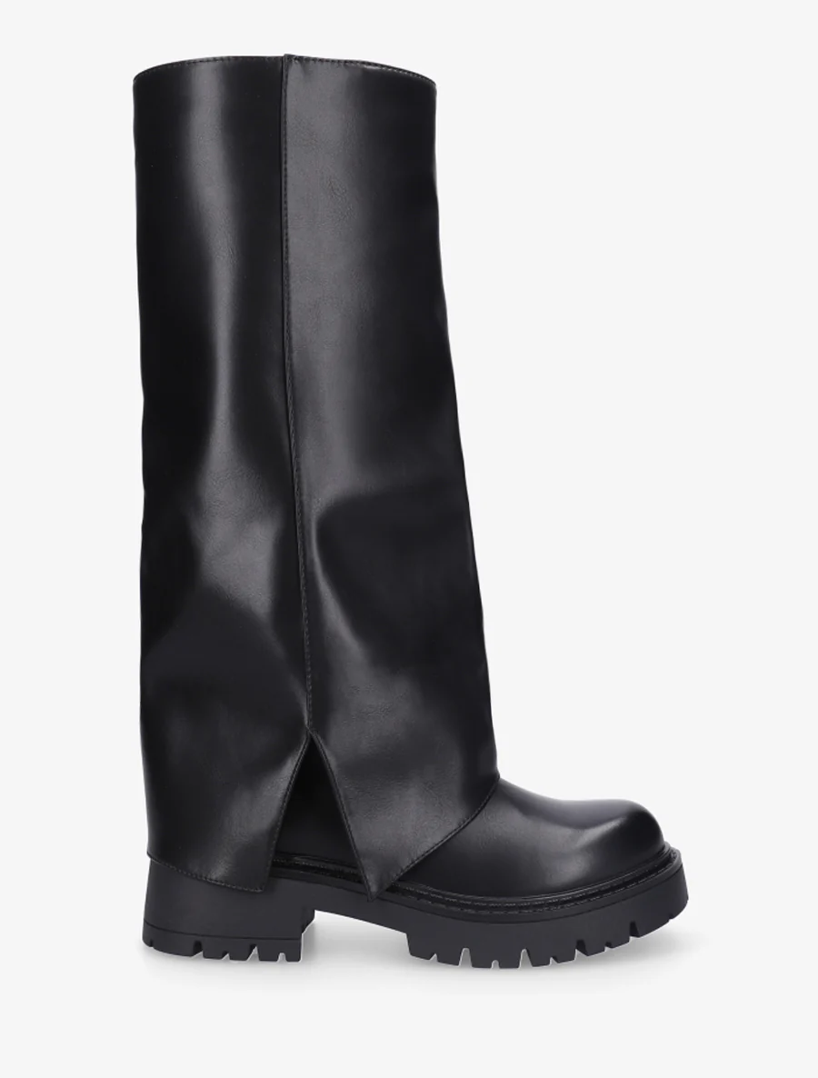 Bottes à revers et bout rond en simili - Noir