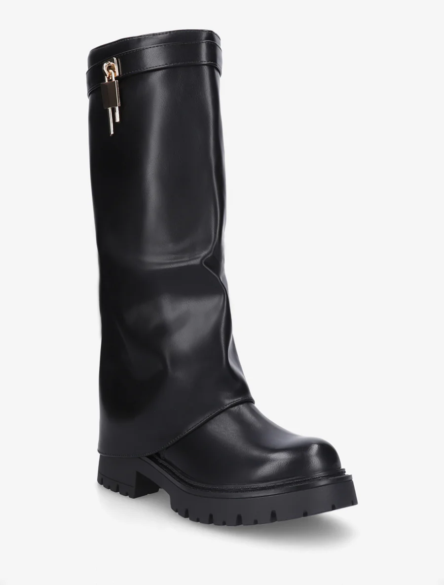 Bottes à revers et empiècement cadenas - Noir - Image 2