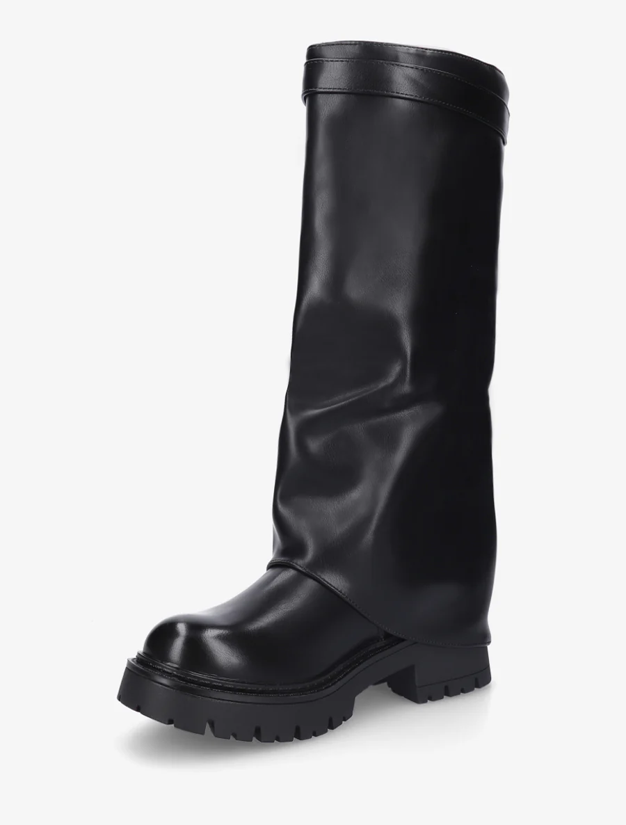 Bottes à revers et empiècement cadenas - Noir - Image 3