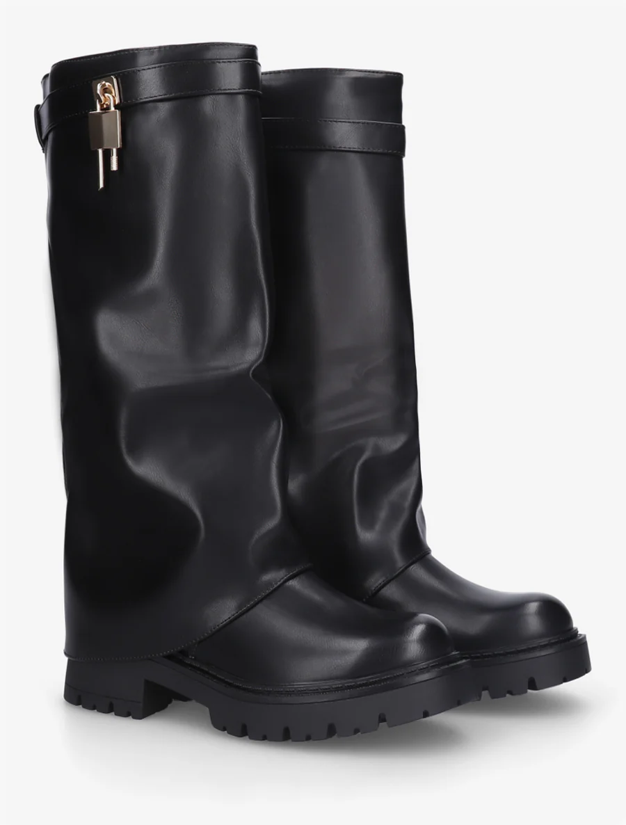 Bottes à revers et empiècement cadenas - Noir - Image 4