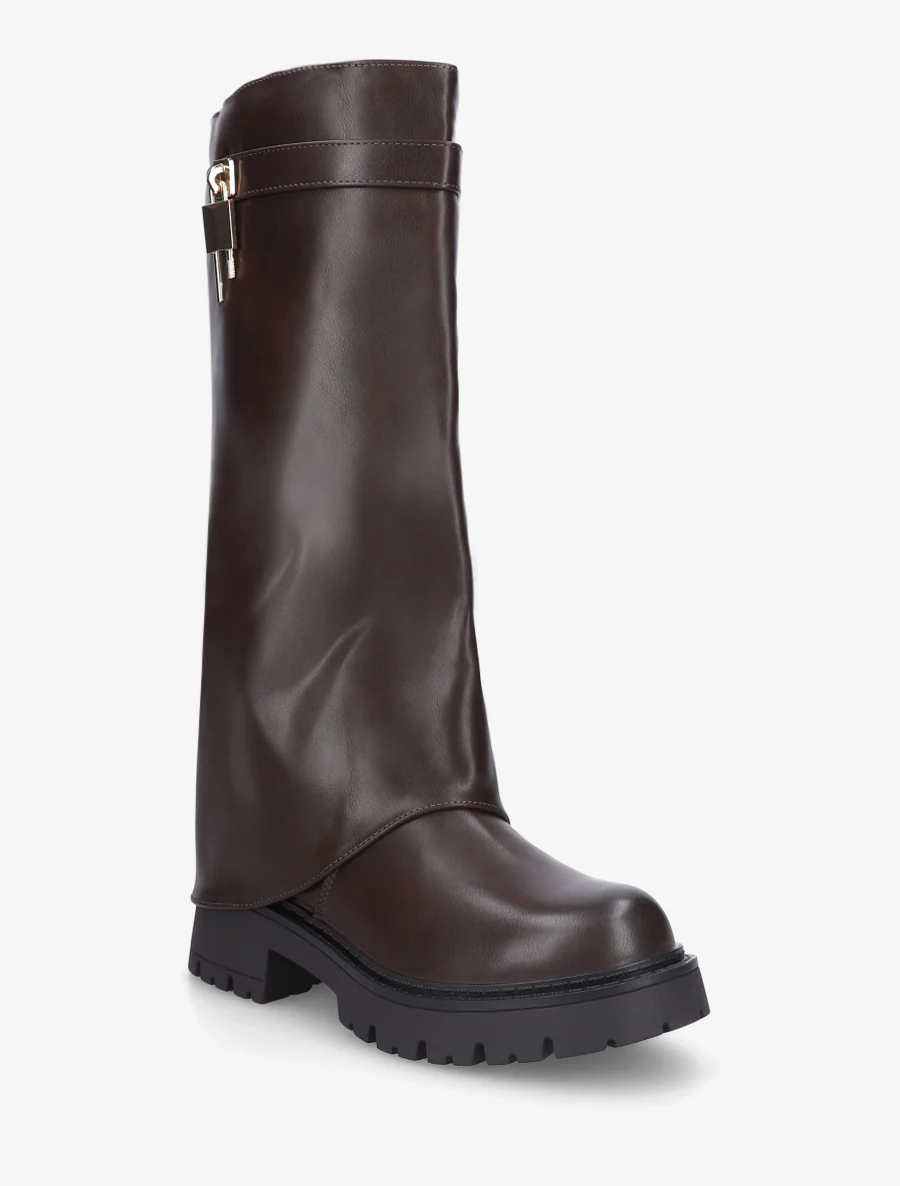 Bottes à revers et empiècement cadenas - Marron - Image 2