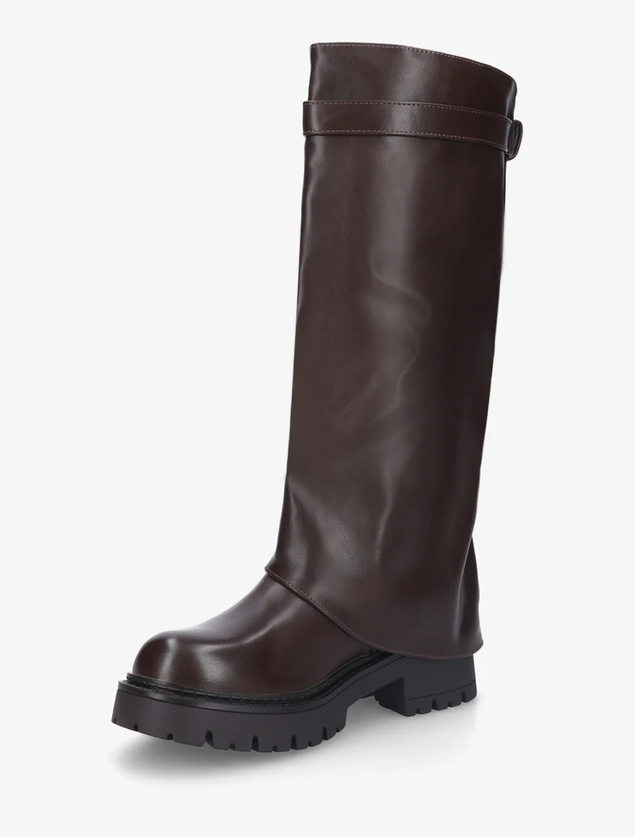 Bottes à revers et empiècement cadenas - Marron - Image 3