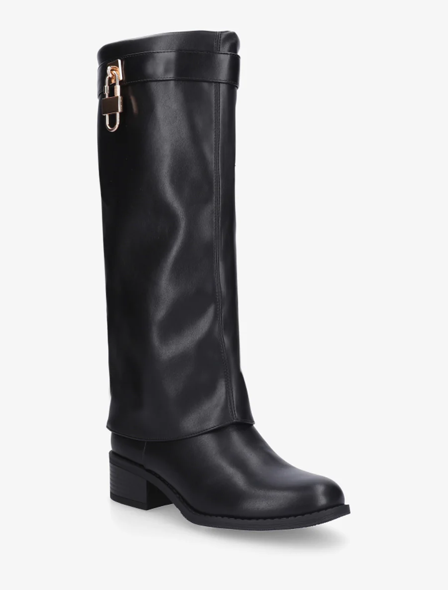 Bottes à revers et empiècement cadenas - Noir - Image 2