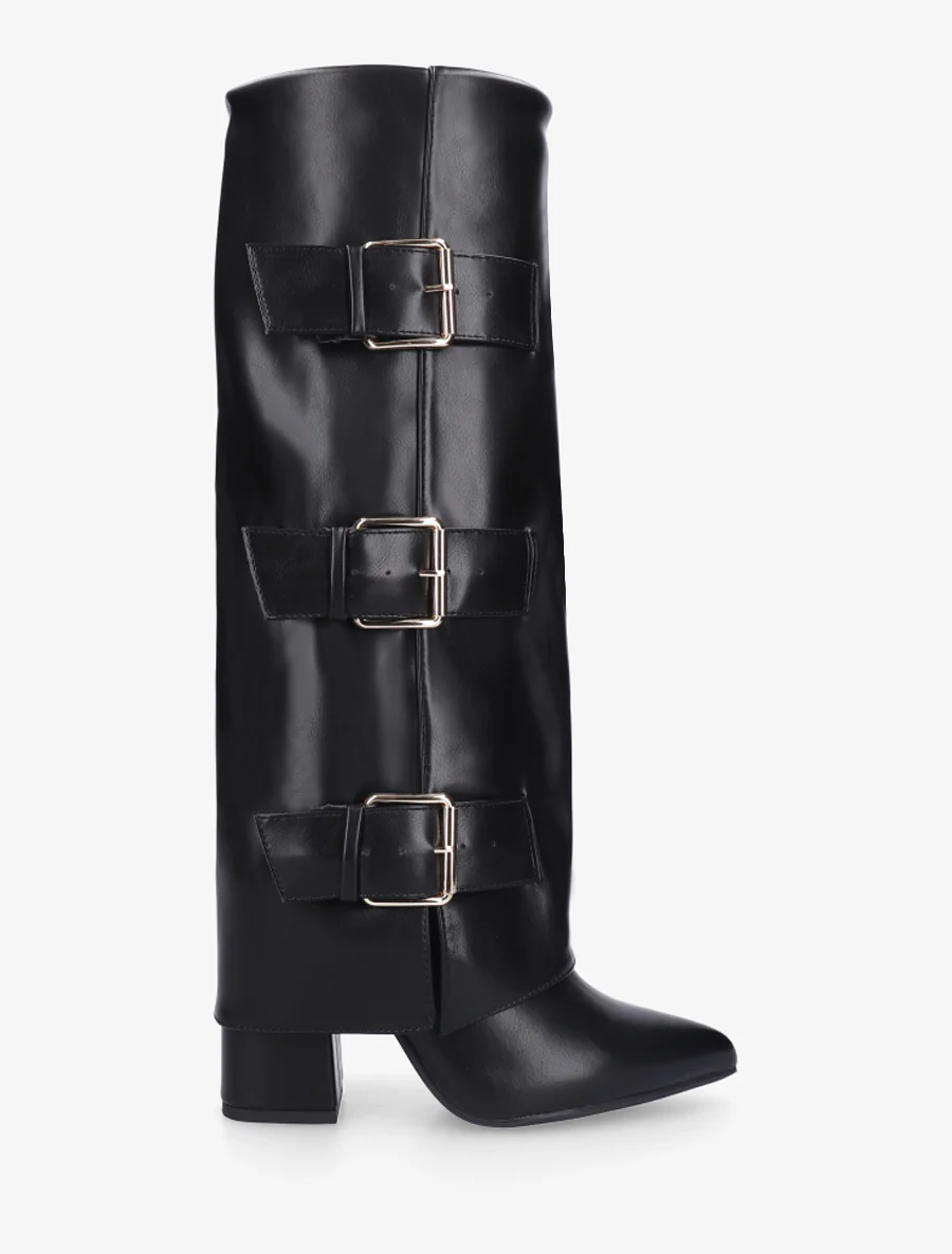 Bottes à revers et triple sangles - Noir