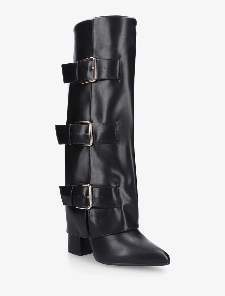 Bottes à revers et triple sangles - Noir - Image 2
