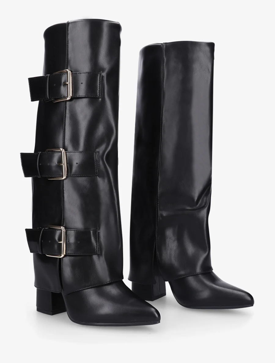 Bottes à revers et triple sangles - Noir - Image 4