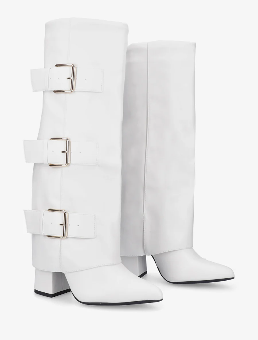 Bottes à revers et triple sangles - Blanc - Image 4