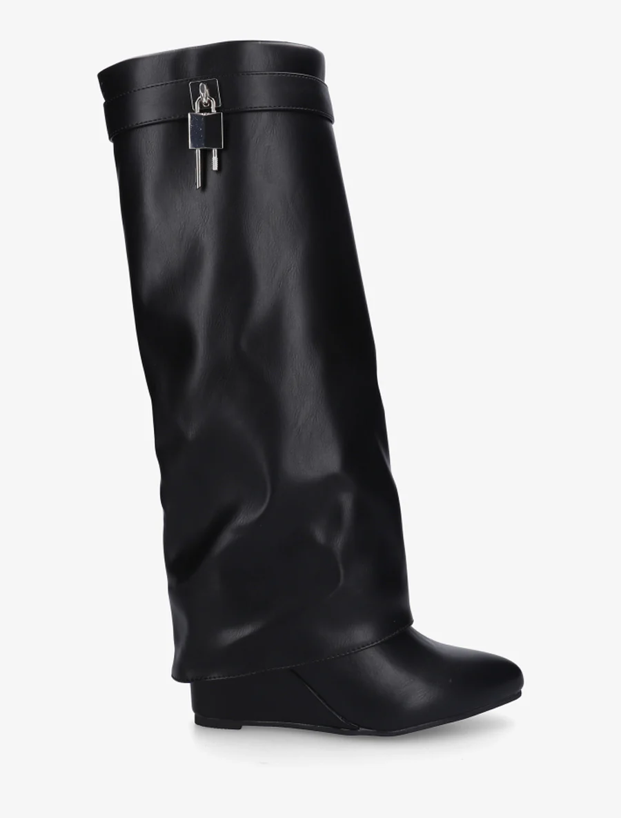 Bottes à talon compensé et revers - Noir