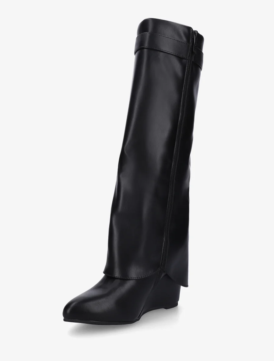 Bottes à talon compensé et revers - Noir - Image 3