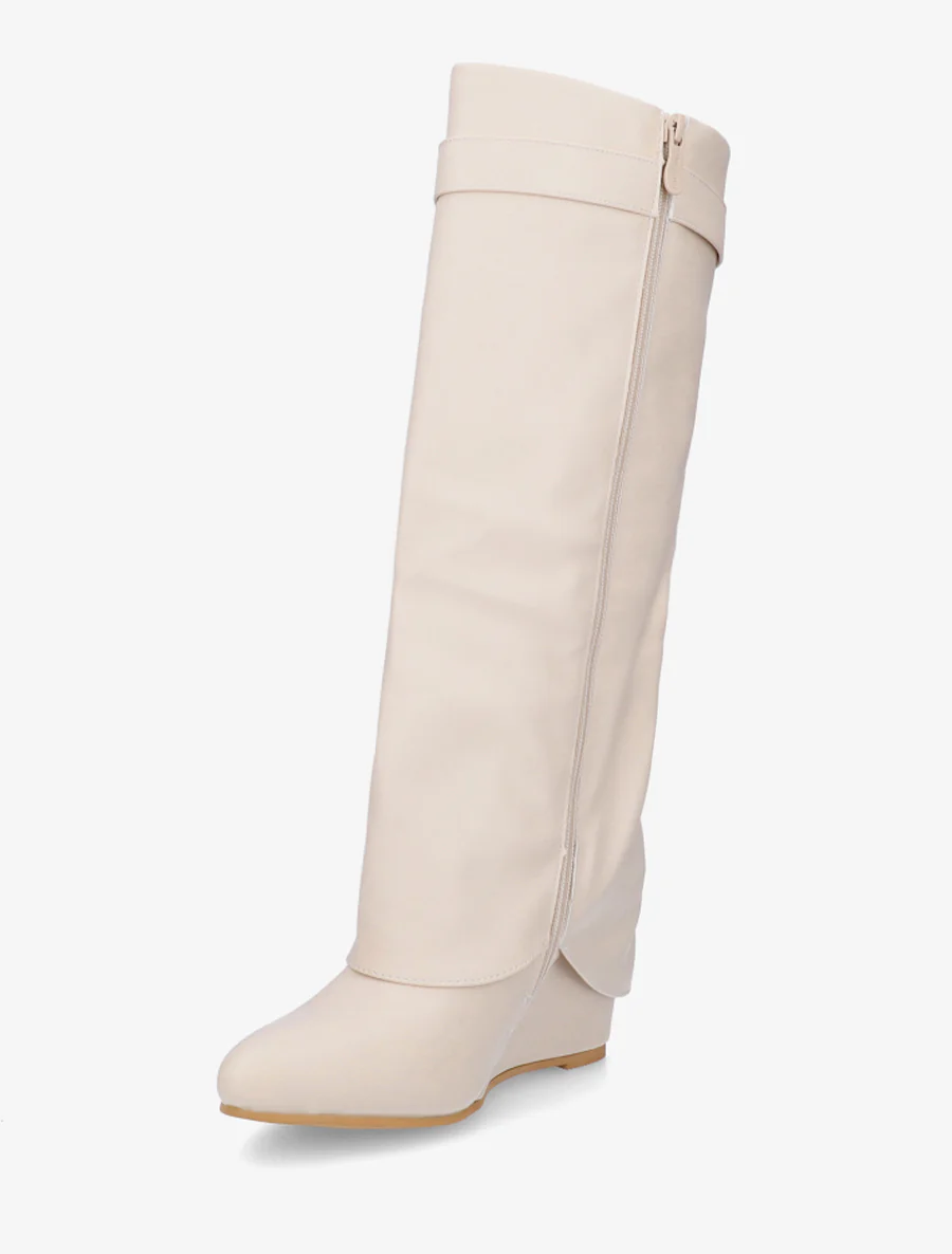 Bottes à talon compensé et revers - Beige - Image 3