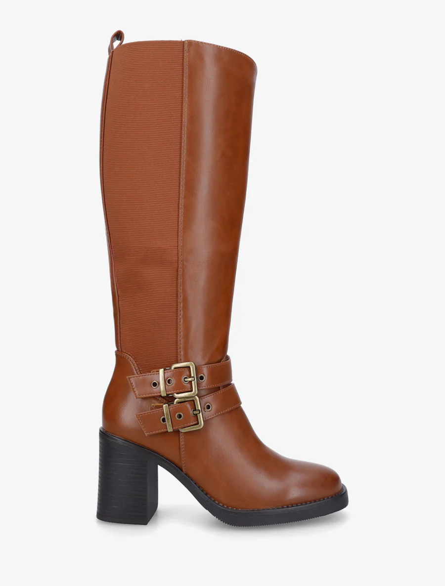 Bottes à talon et boucles - Camel