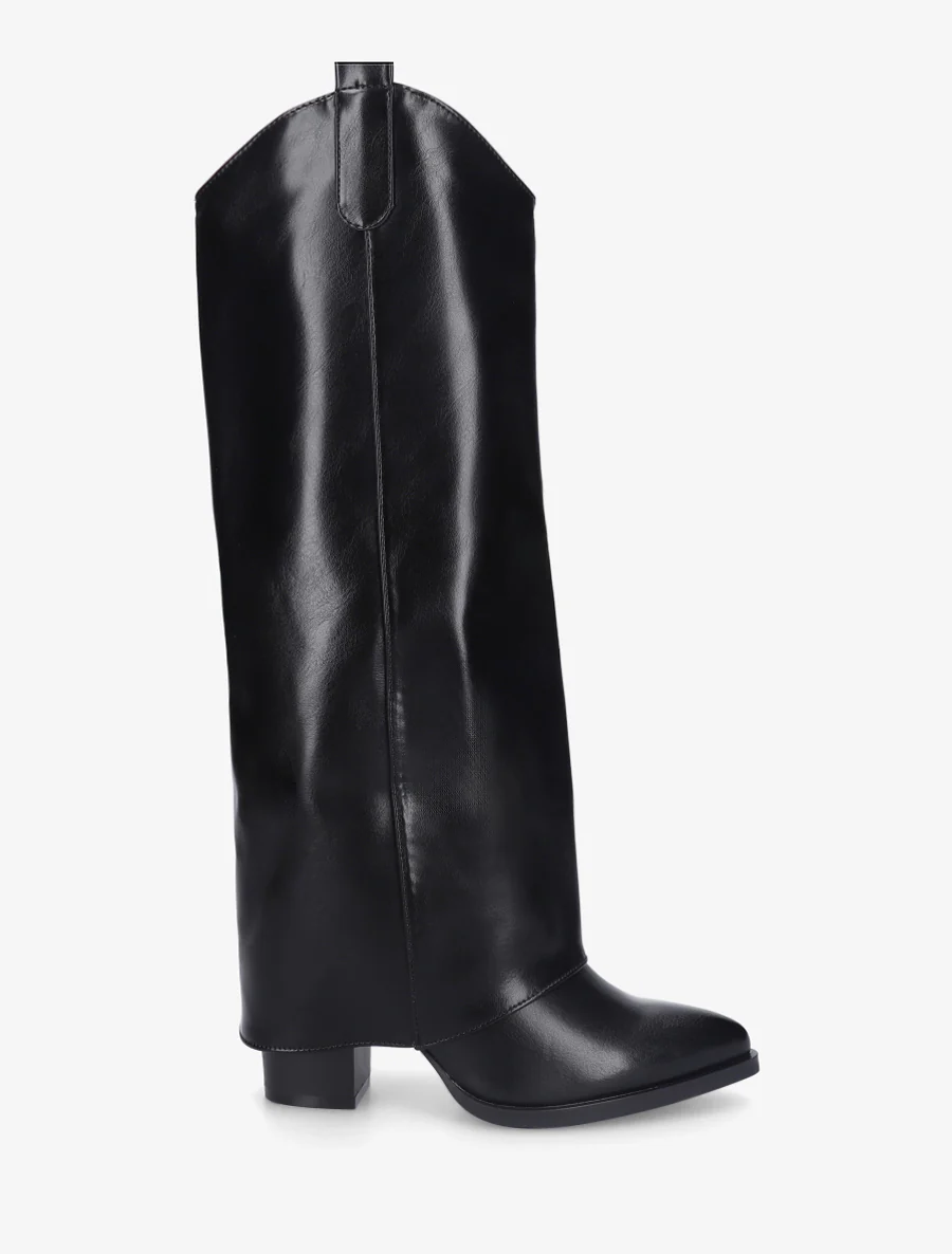 Bottes à talon et revers en simili - Noir