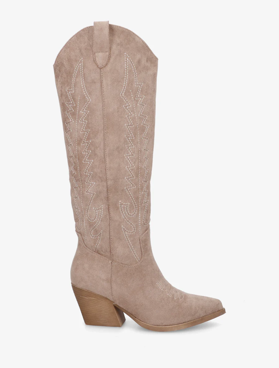 Bottes brodées style santiags - Taupe