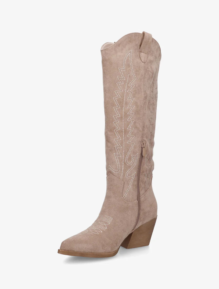 Bottes brodées style santiags - Taupe - Image 3