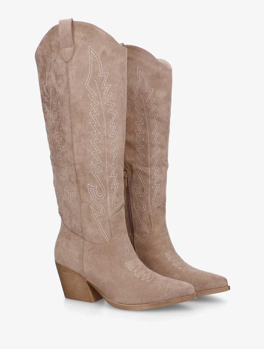 Bottes brodées style santiags - Taupe - Image 4