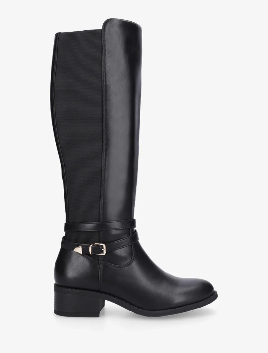Bottes cavalière en simili à sangle - Noir