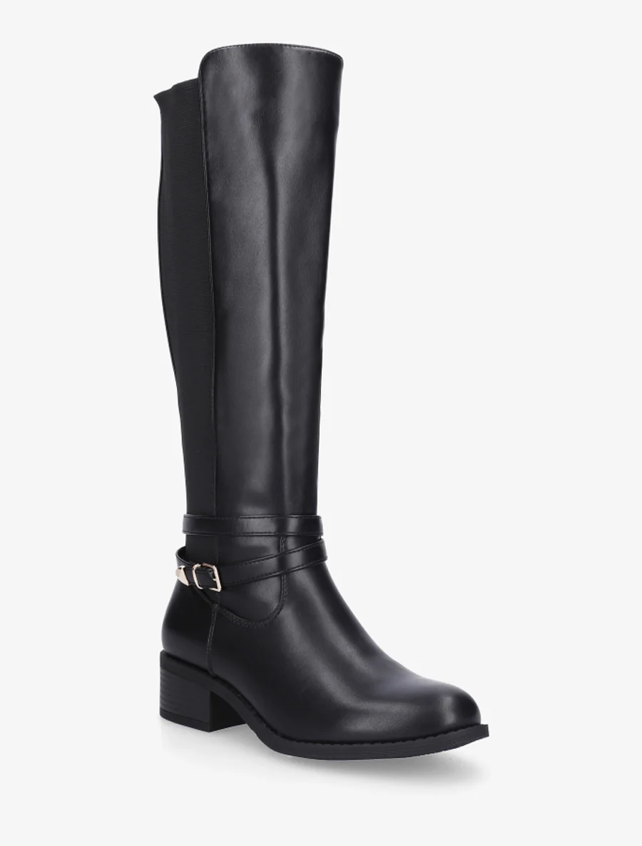 Bottes cavalière en simili à sangle - Noir - Image 2