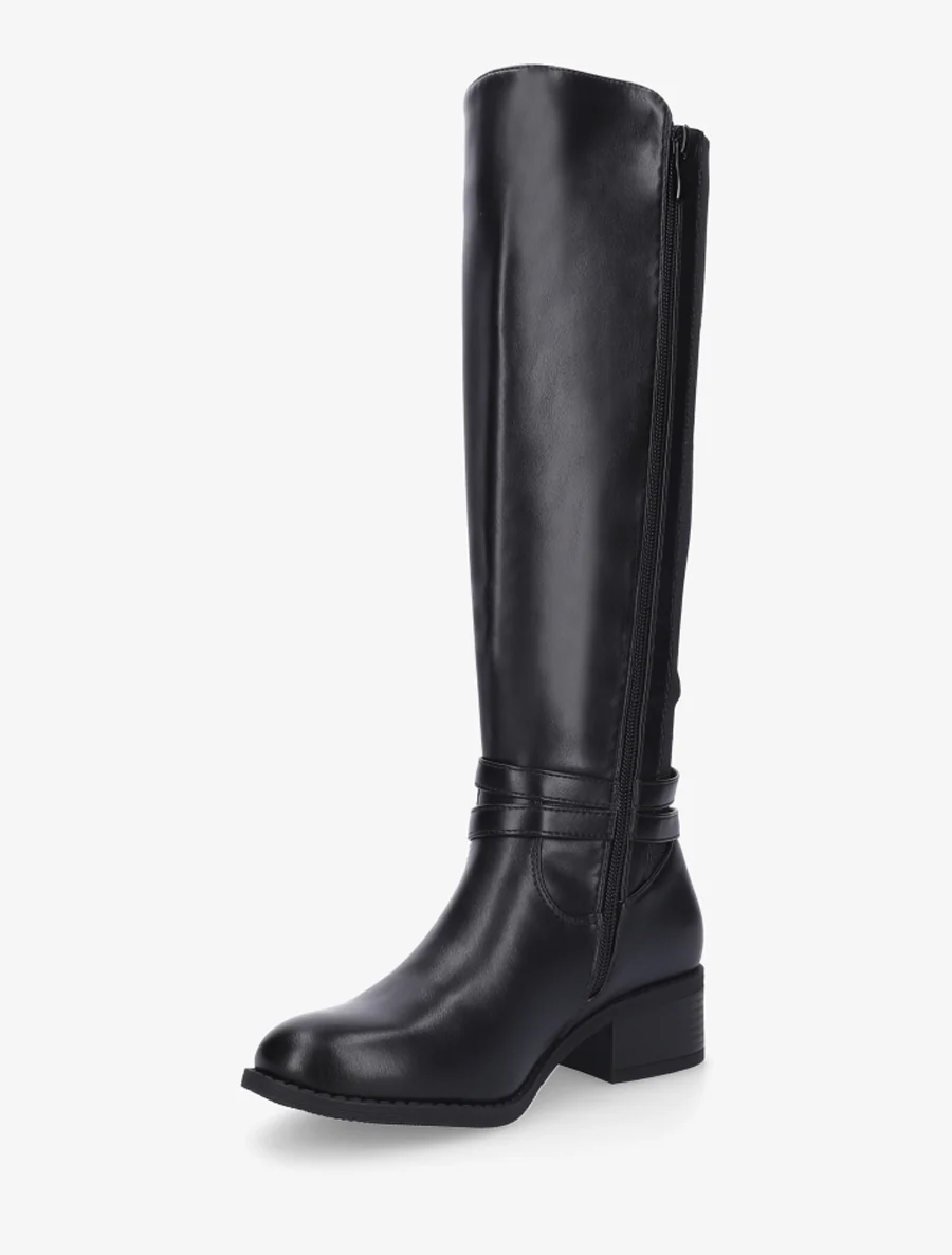 Bottes cavalière en simili à sangle - Noir - Image 3