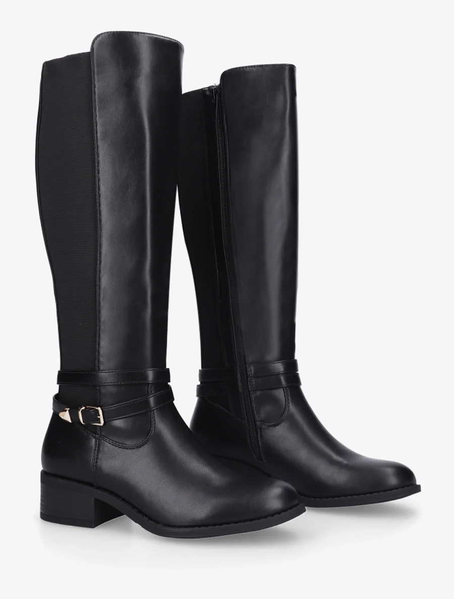 Bottes cavalière en simili à sangle - Noir - Image 4