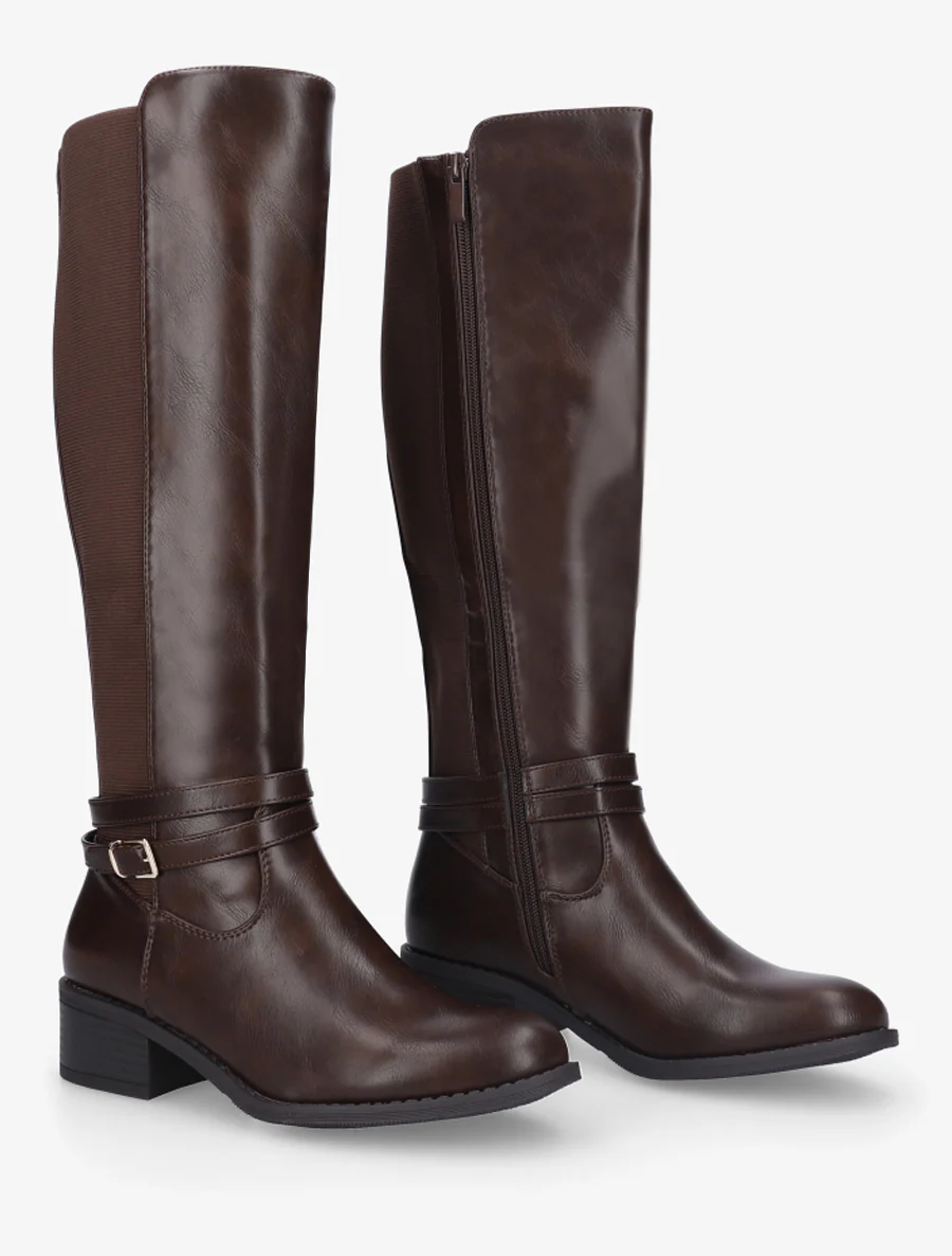Bottes cavalière en simili à sangle - Marron - Image 4