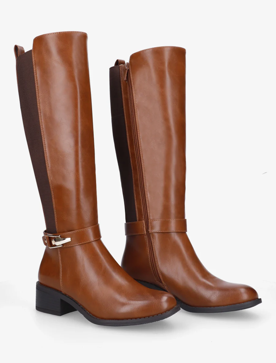 Bottes élastiquées à empiècement métallique - Camel - Image 4