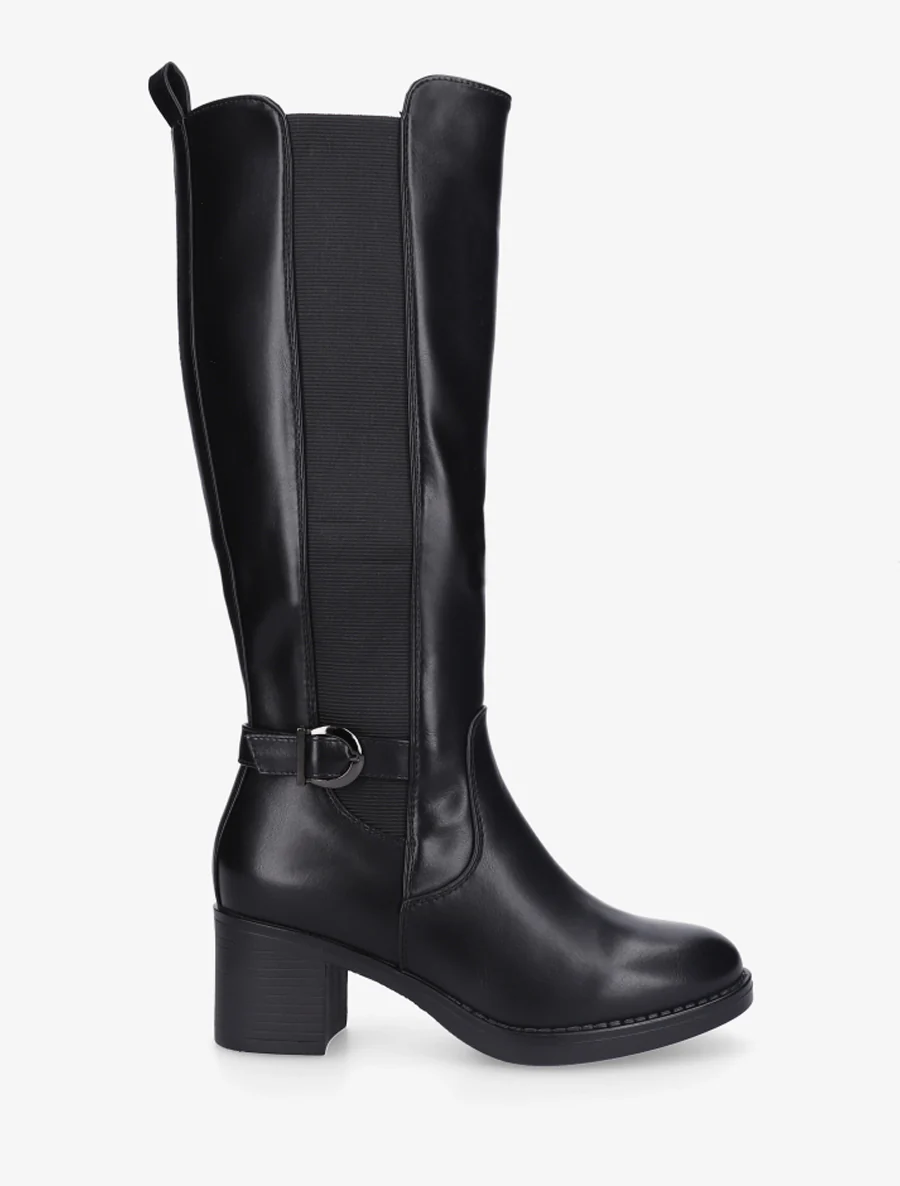 Bottes élastiquées à sangle en simili - Noir