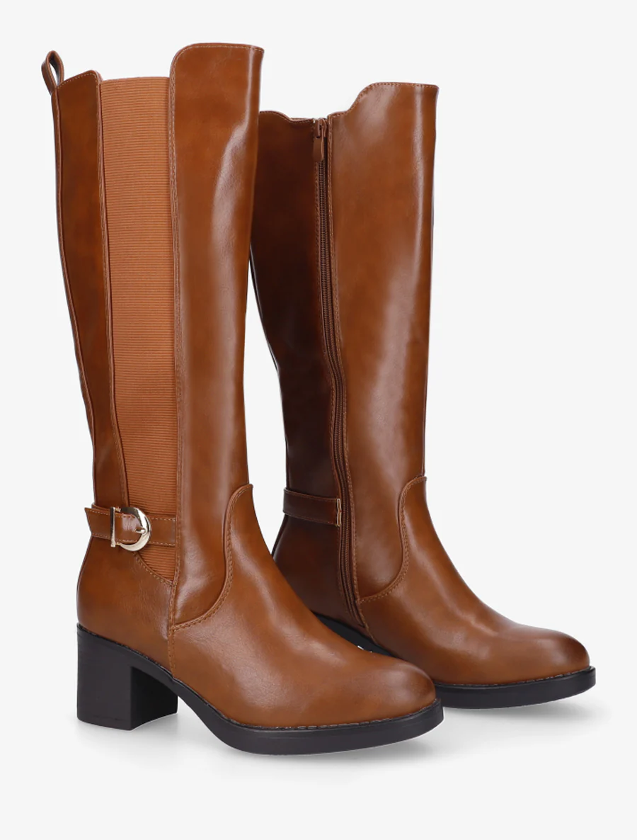 Bottes élastiquées à sangle en simili - Camel - Image 4