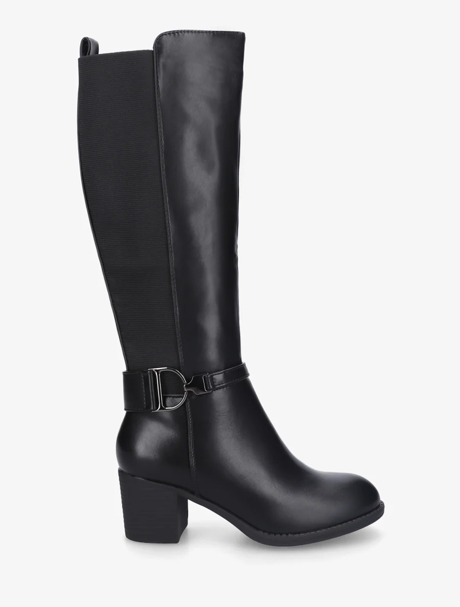 Bottes élastiquées à talon en simili - Noir