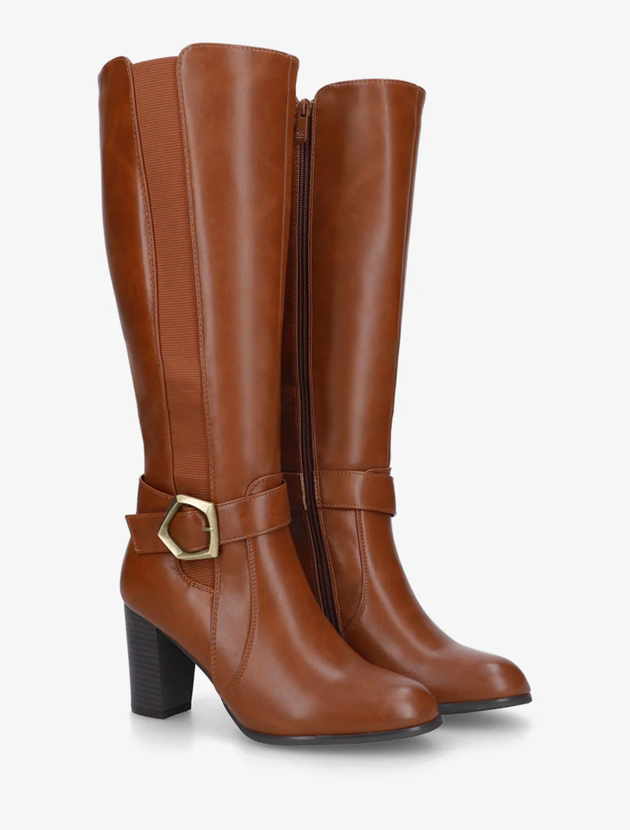 Bottes élastiquées à talon haut - Camel - Image 4