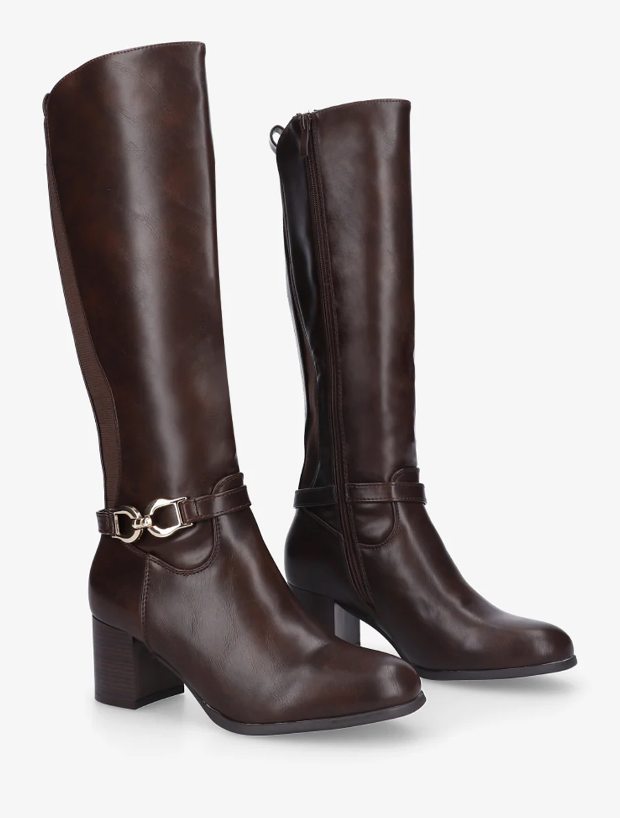 Bottes en simili à boucle décorative - Marron - Image 4