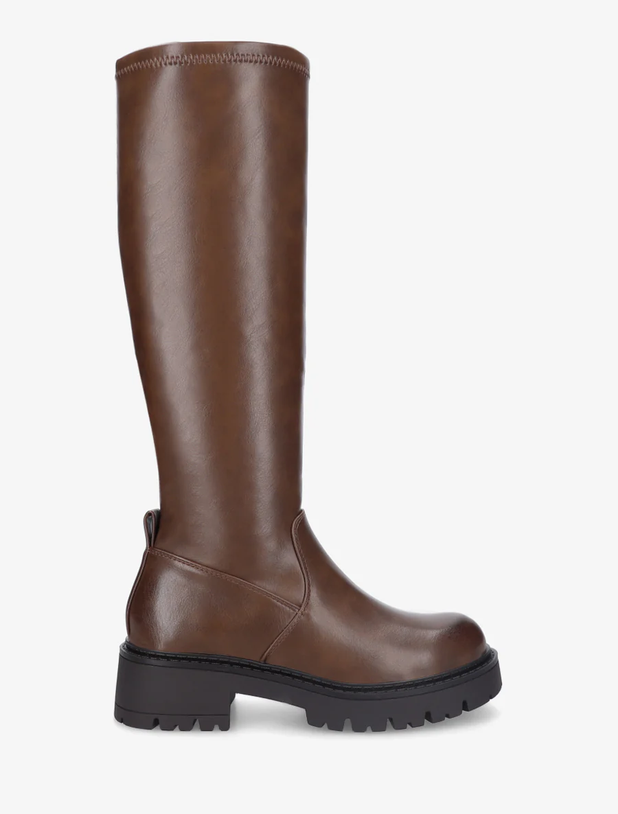 Bottes en simili à bout rond - Marron