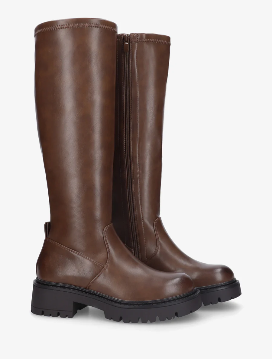 Bottes en simili à bout rond - Marron - Image 4