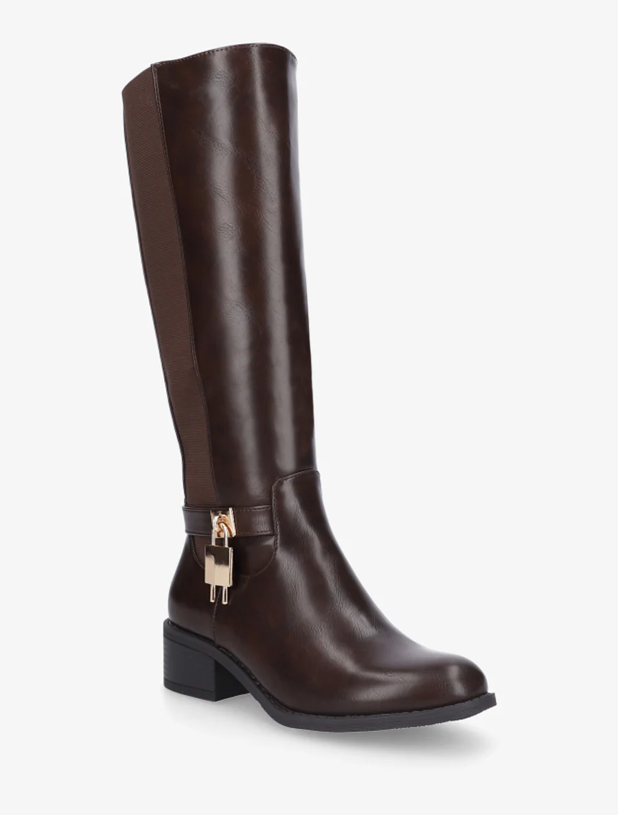 Bottes en simili à empiècement métallique - Marron - Image 2