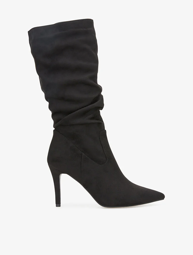 Bottes en suédine plissé à talon aiguille - noir - Image 2