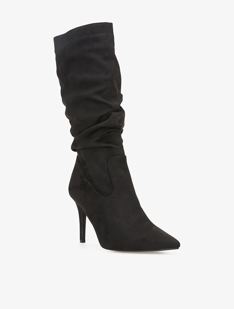 Bottes en suédine plissé à talon aiguille - noir - Image 3