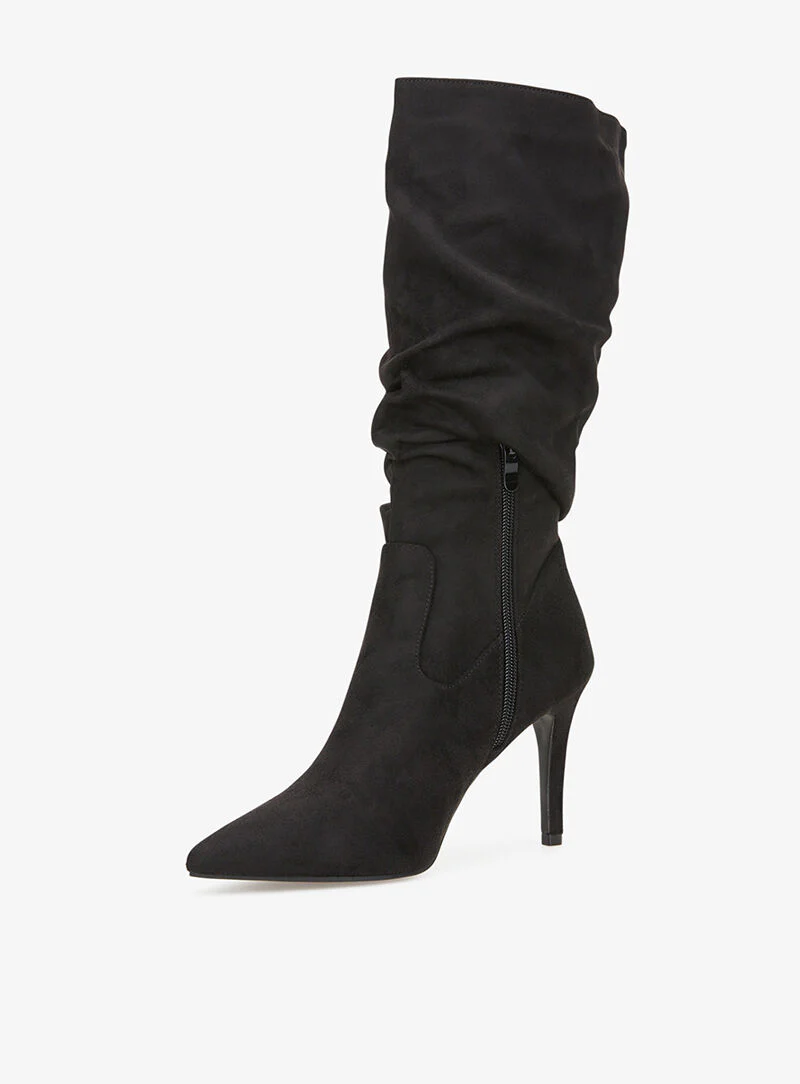 Bottes en suédine plissé à talon aiguille - noir - Image 4
