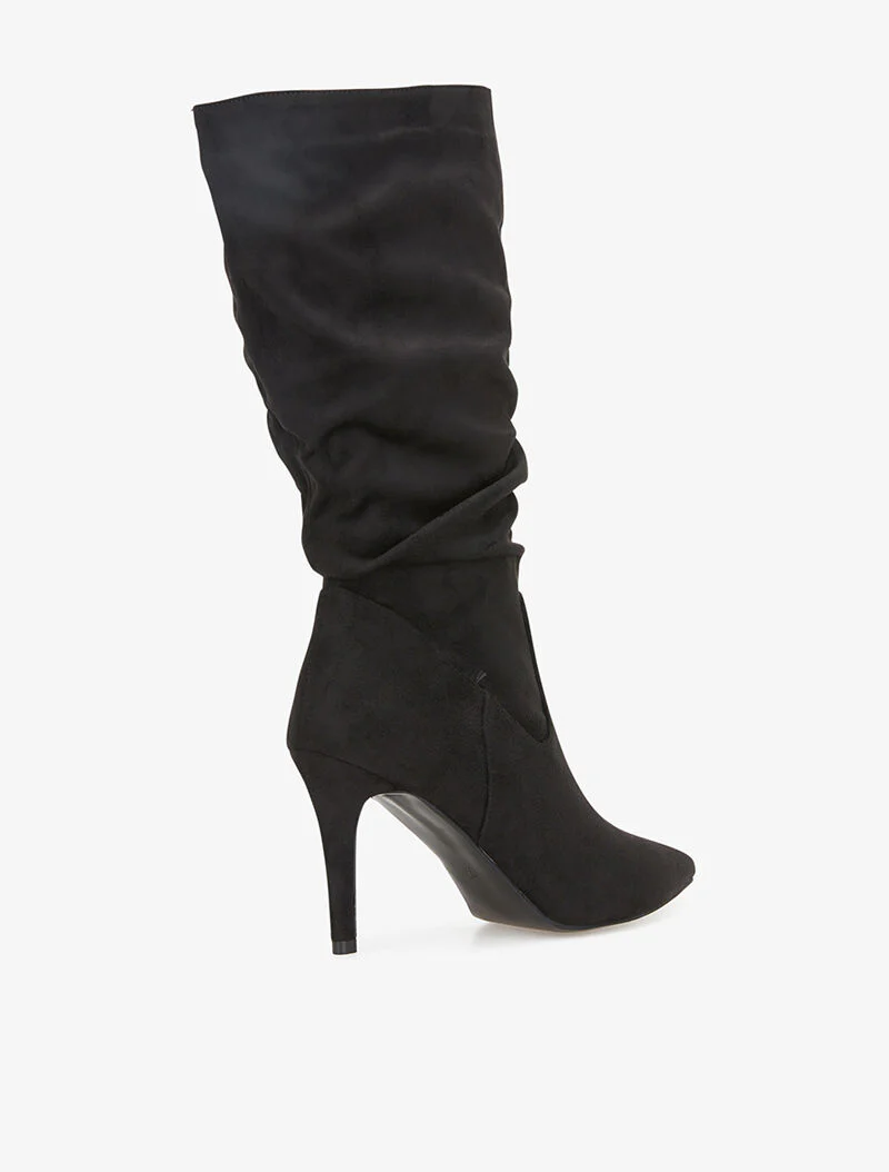 Bottes en suédine plissé à talon aiguille - noir - Image 5
