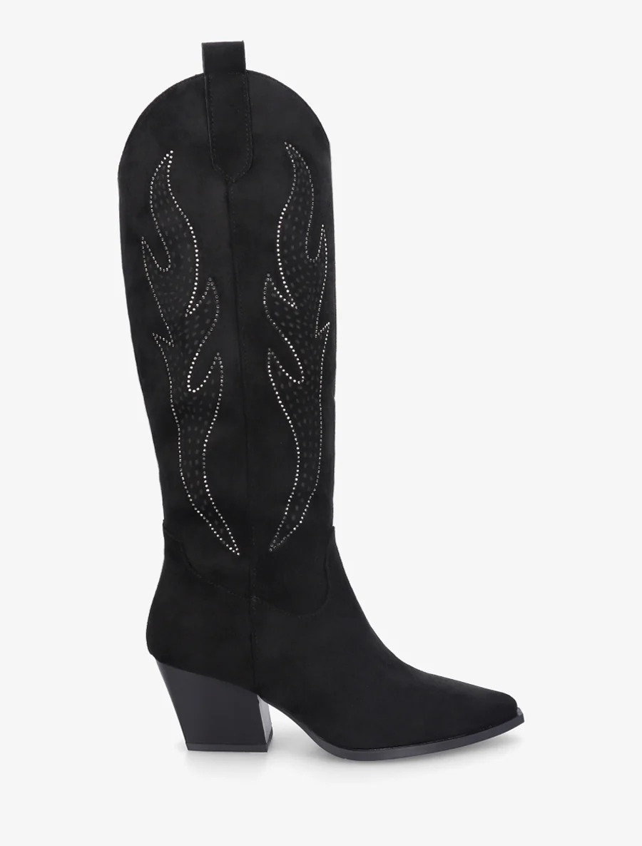 Bottes en suédine style santiags - Noir