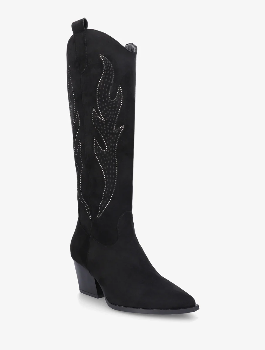 Bottes en suédine style santiags - Noir - Image 2